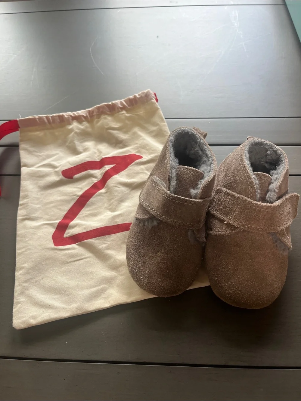 Zutano Gray Suede Fleece-Lined Baby Walkers